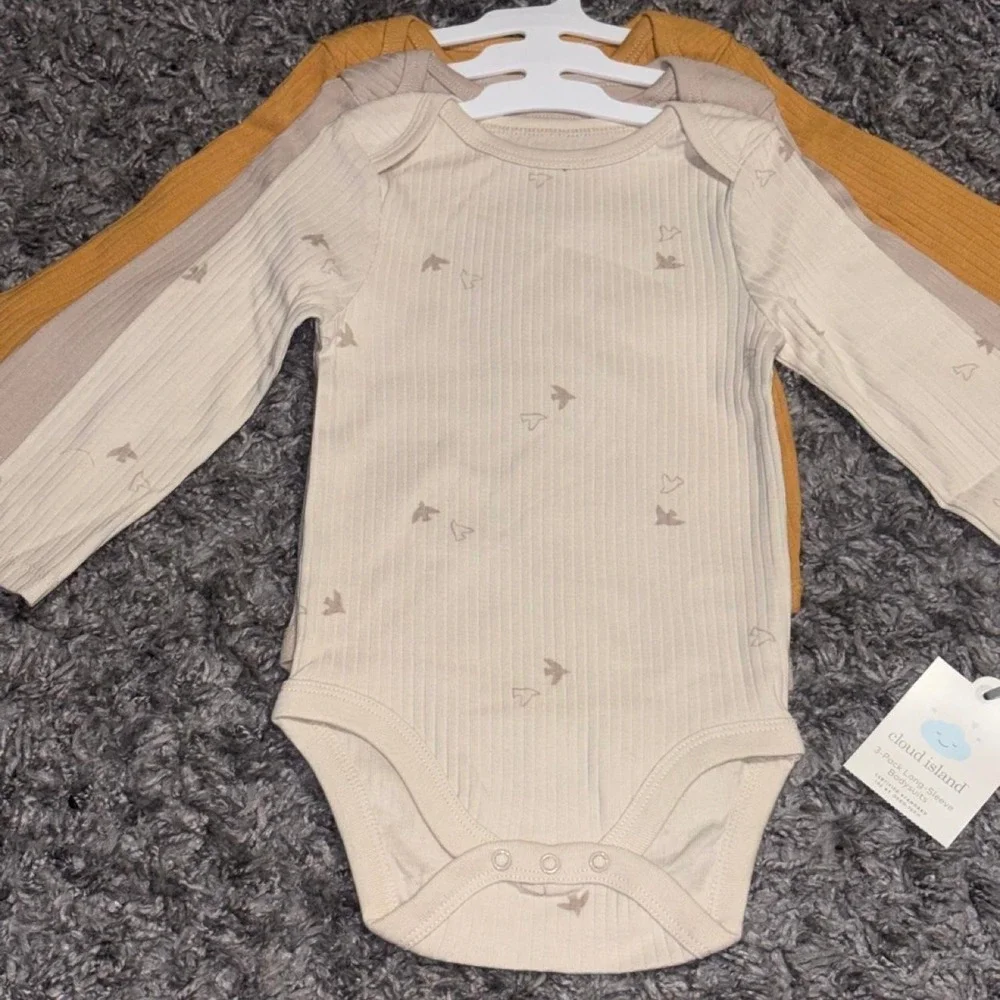 Cloud Island 12M 3-pack Long Sleeve Bodysuits Pajamas Infant Baby Boy